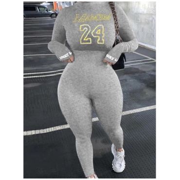 

LW BASICS Letter Print Skinny Jumpsuit, Grey