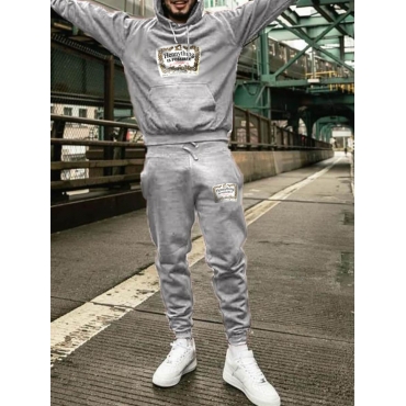 

LW Men Letter Print Pullover Tracksuit Set, Grey