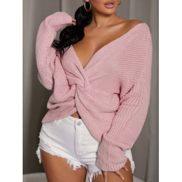 

LW Rib-Knit Twist Back Sweater, Pink