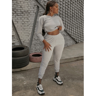 

LW Basic Crop Top Solid Pants Set, Grey