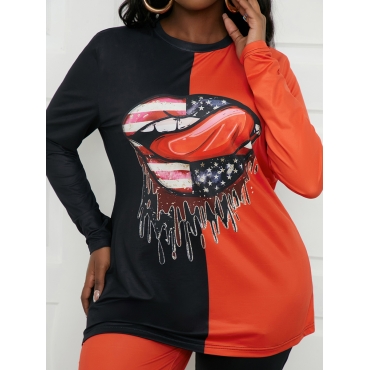 

LW Lip Print Patchwork Skinny Pants Set, Black