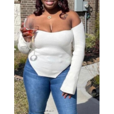 

LW SXY Drop Shoulder Slit Skinny Sweater, White