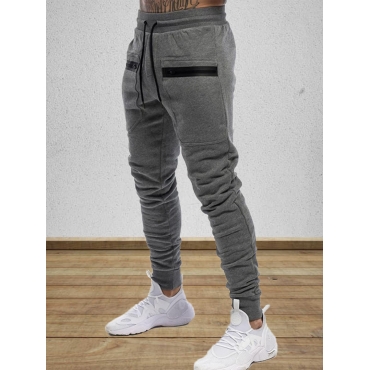 

LW COTTON Men Drawstring Pocket Design Pants, Dark grey