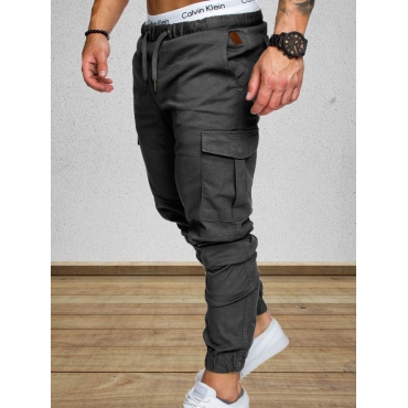 

LW Men Drawstring Pocket Design Pants, Dark grey