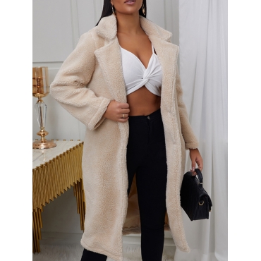 

LW Teddy Lapel Neck Button Design Faux Fur, Khaki