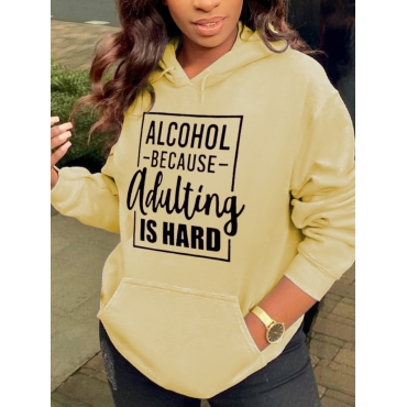 

LW Letter Print Pullover Hoodie, Apricot