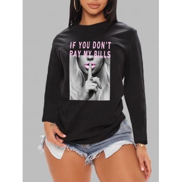 

LW Modal Round Neck Figure Print T-shirt, Black