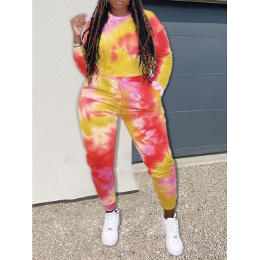 

LW Plus Size Tie Dye Pocket Design Pants Set, Red