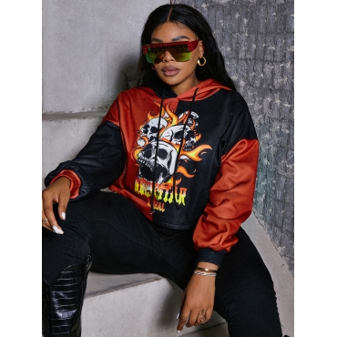 

LW Plus Size Skull Head Flame Print Hoodie, Multi