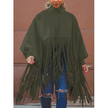 

LW Lantern Sleeve Tassel Design Sweatshirt, Army green