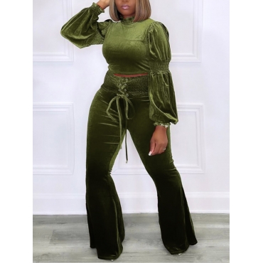 

LW Plus Size Velvet Bandage Design Flared Pants Set, Green