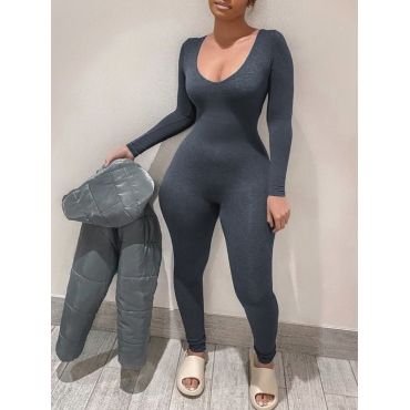 

LW BASICS Solid Skinny Jumpsuit, Grey