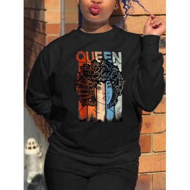 

LW Letter Figure Print Pullover Sweatshirt, Black