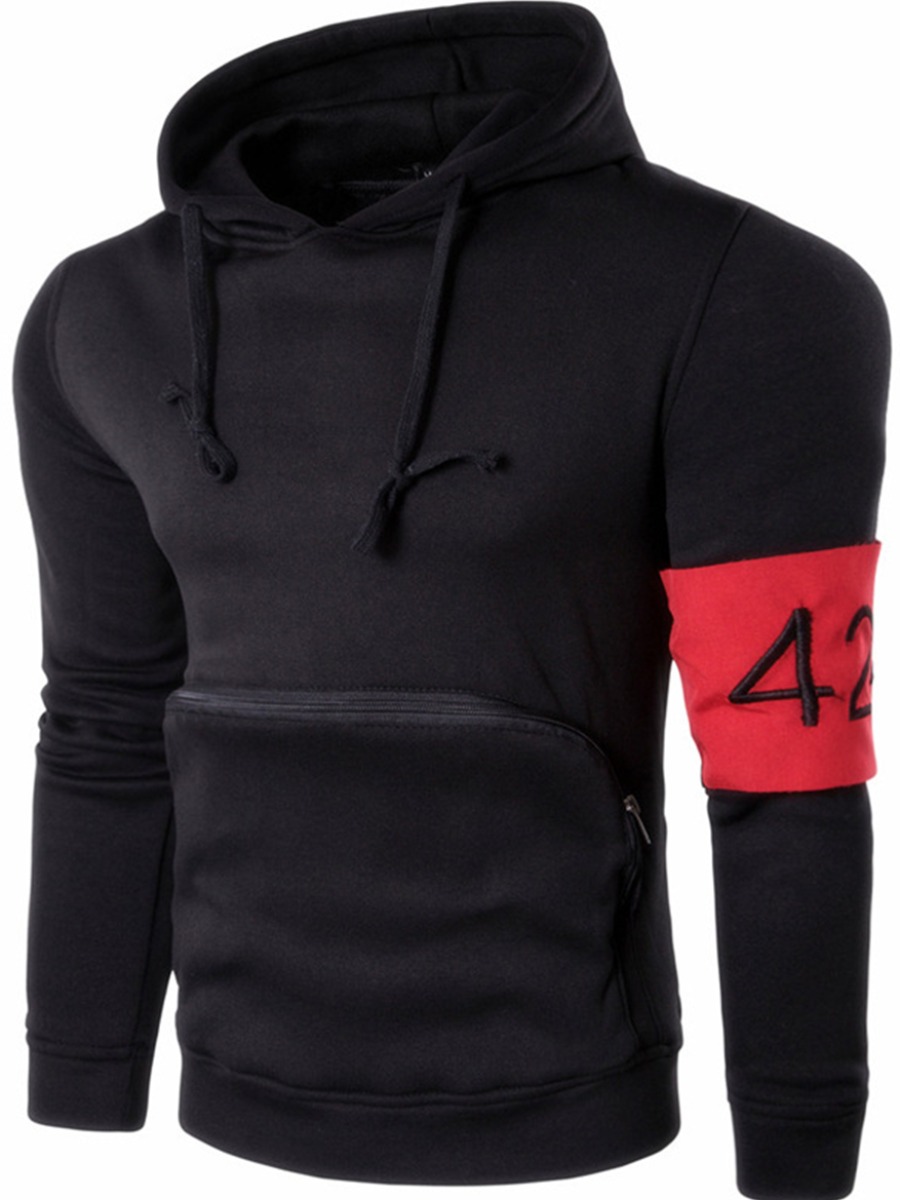 

LW Men Letter Decor Zipper Design Hoodie, Black