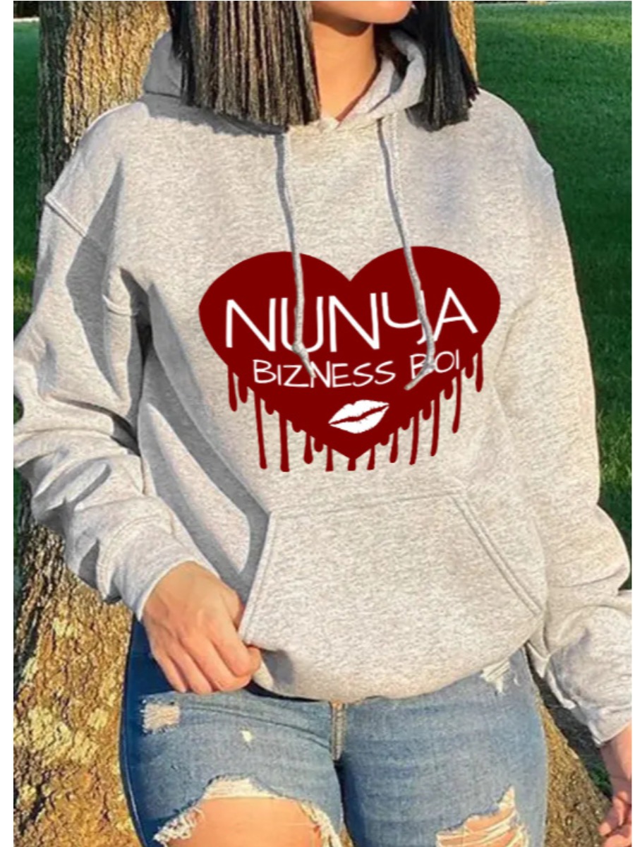 

LW Plus Size Pocket Design Lip Print Hoodie, Grey