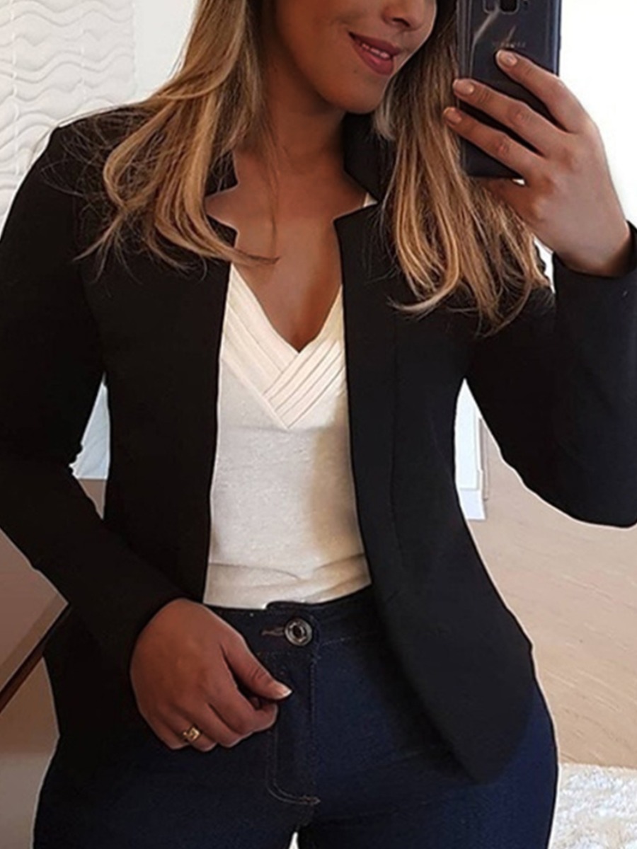 

LW Plus Size Open Front Solid Blazer, Black