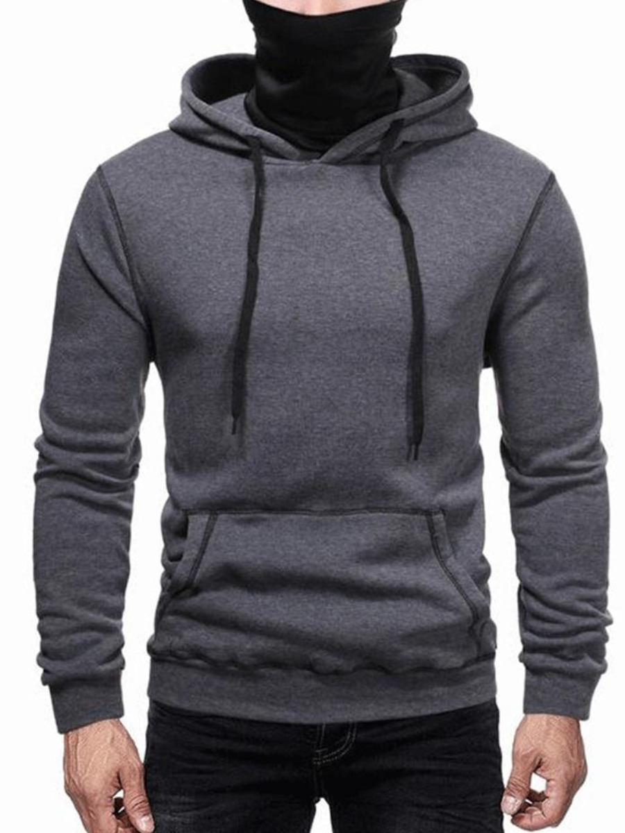 

LW Men Hooded Collar Kangaroo Pocket Hoodie, Dark grey