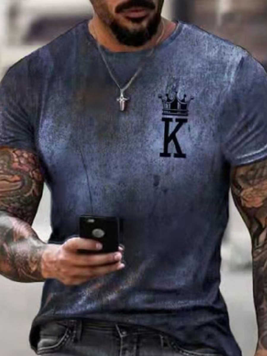 

LW Men Gradient King Letter Print T-shirt, Blue