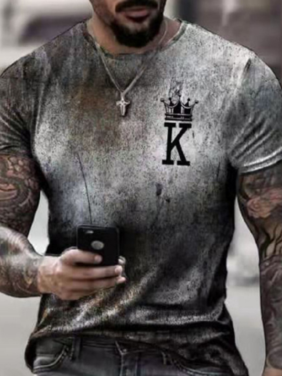 

LW Men Gradient King Letter Print T-shirt, Light grey