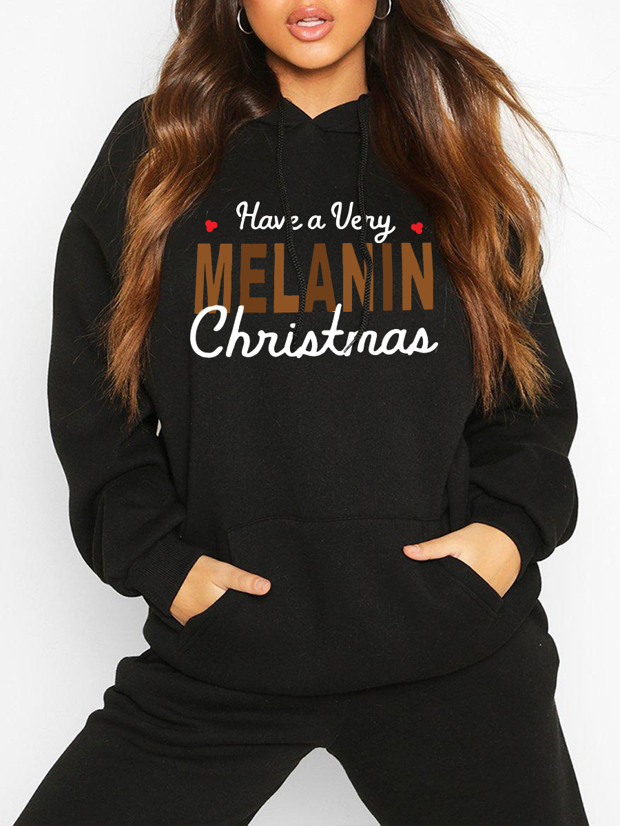 

LW Letter Print Kangaroo Pocket Hoodie, Black