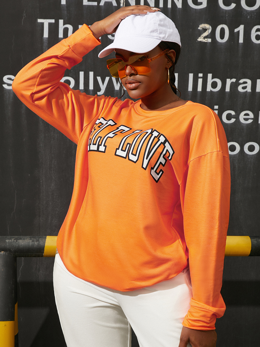 

LW BASICS Cotton Letter Print Loose Sweatshirt, Orange