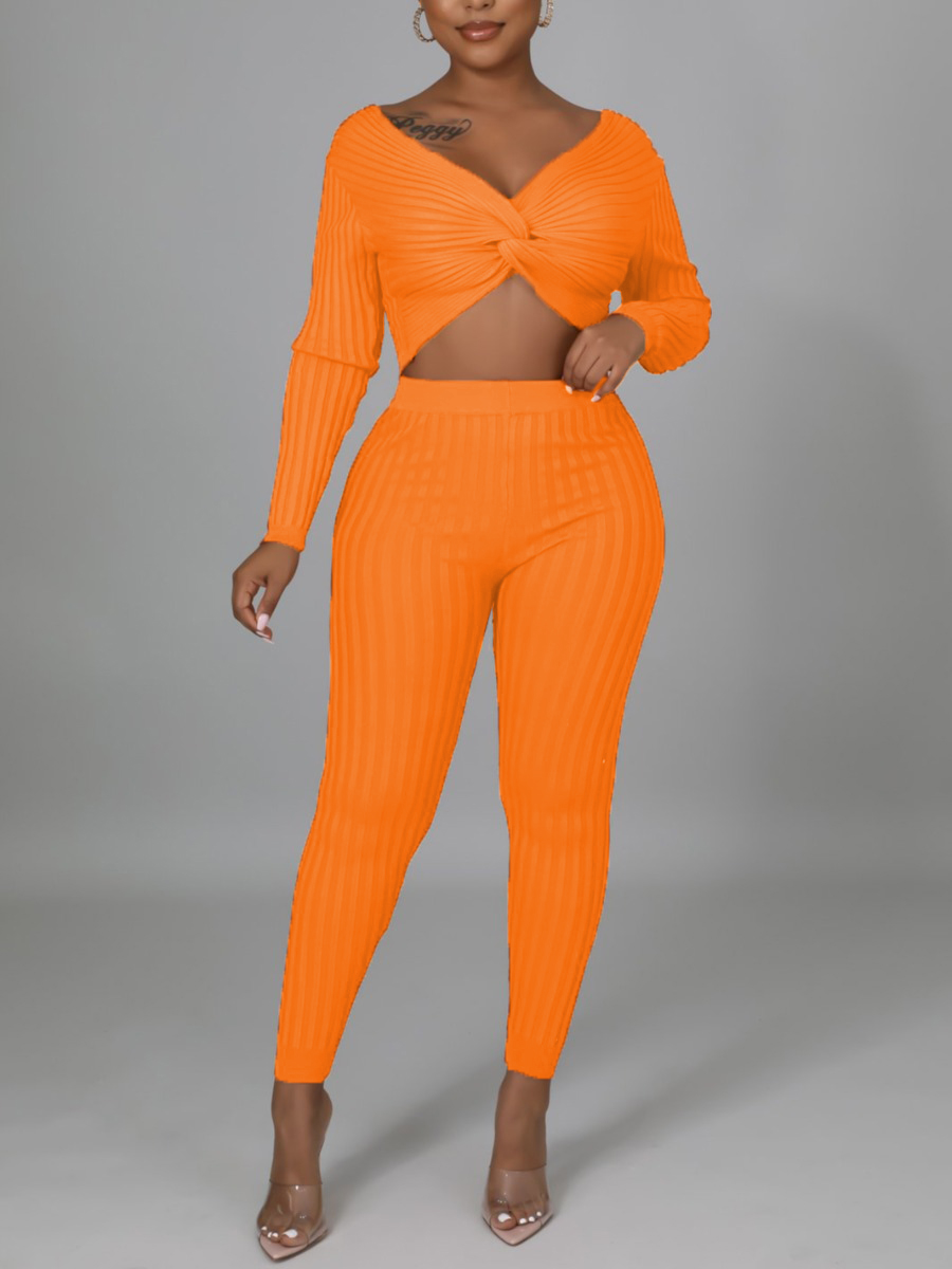 

LW SXY Rib-Knit Twist Front Pants Set, Jacinth