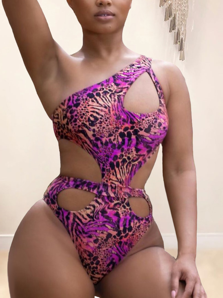 

LW Plus Size Spandex Basic Print Skinny Leopard One Pieces