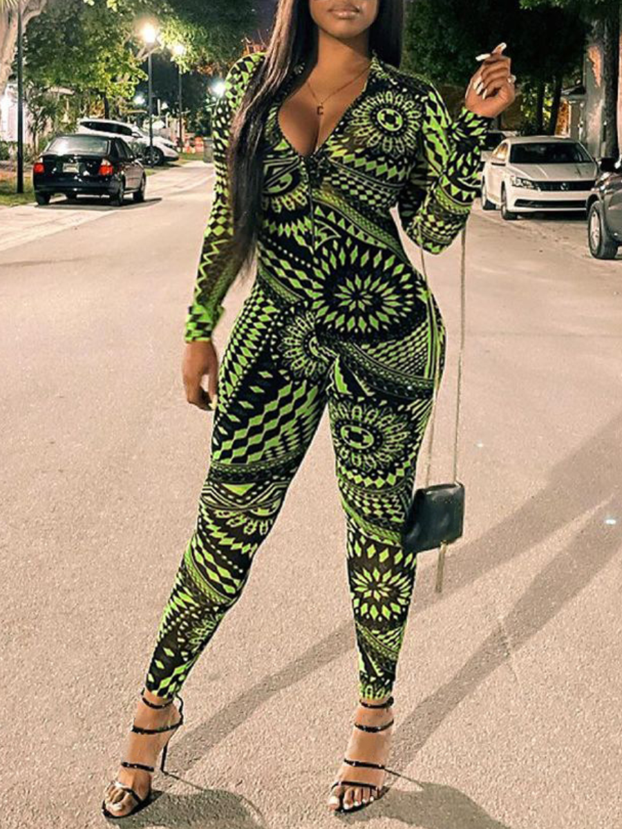 

LW Geometric Print Skinny Jumpsuit, Black