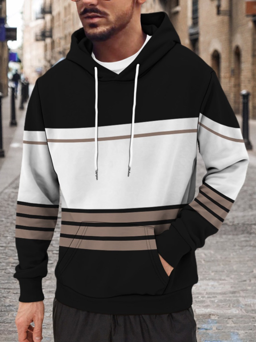 LW Men Striped Kangaroo Pocket Hoodie
