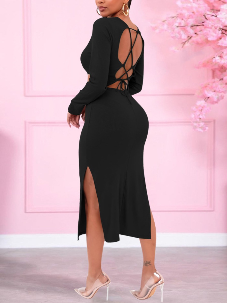 

LW SXY Backless Side Slit Bodycon Dress, Black