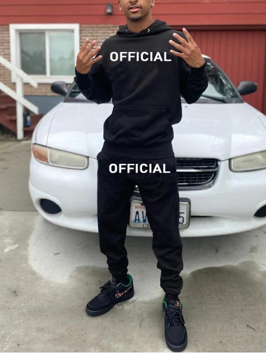 

LW COTTON Men Letter Print Kangaroo Pocket Oversized Tracksuit Set, Black