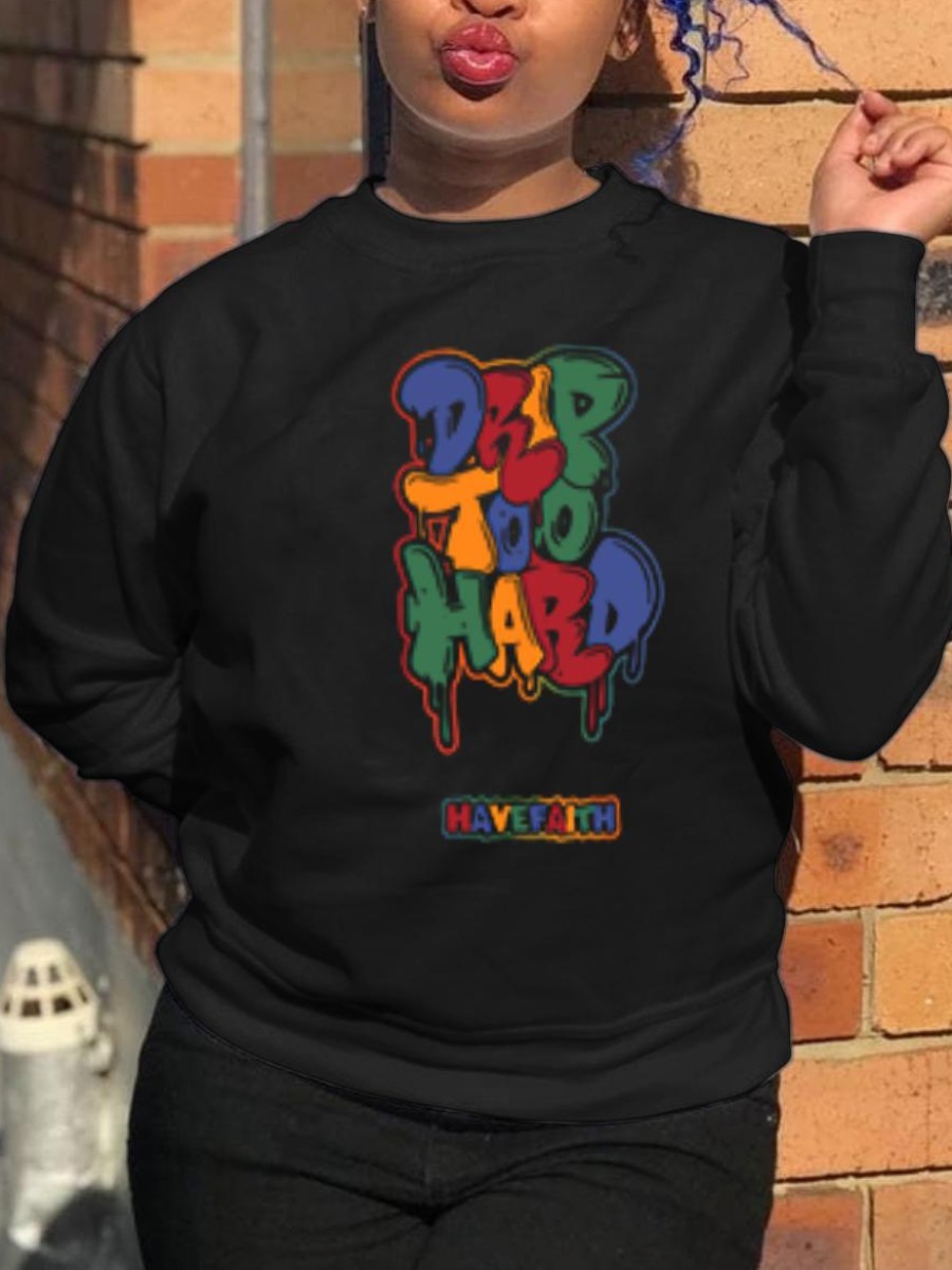 

LW Letter Print Basic Oversized Sweatshirt, Black