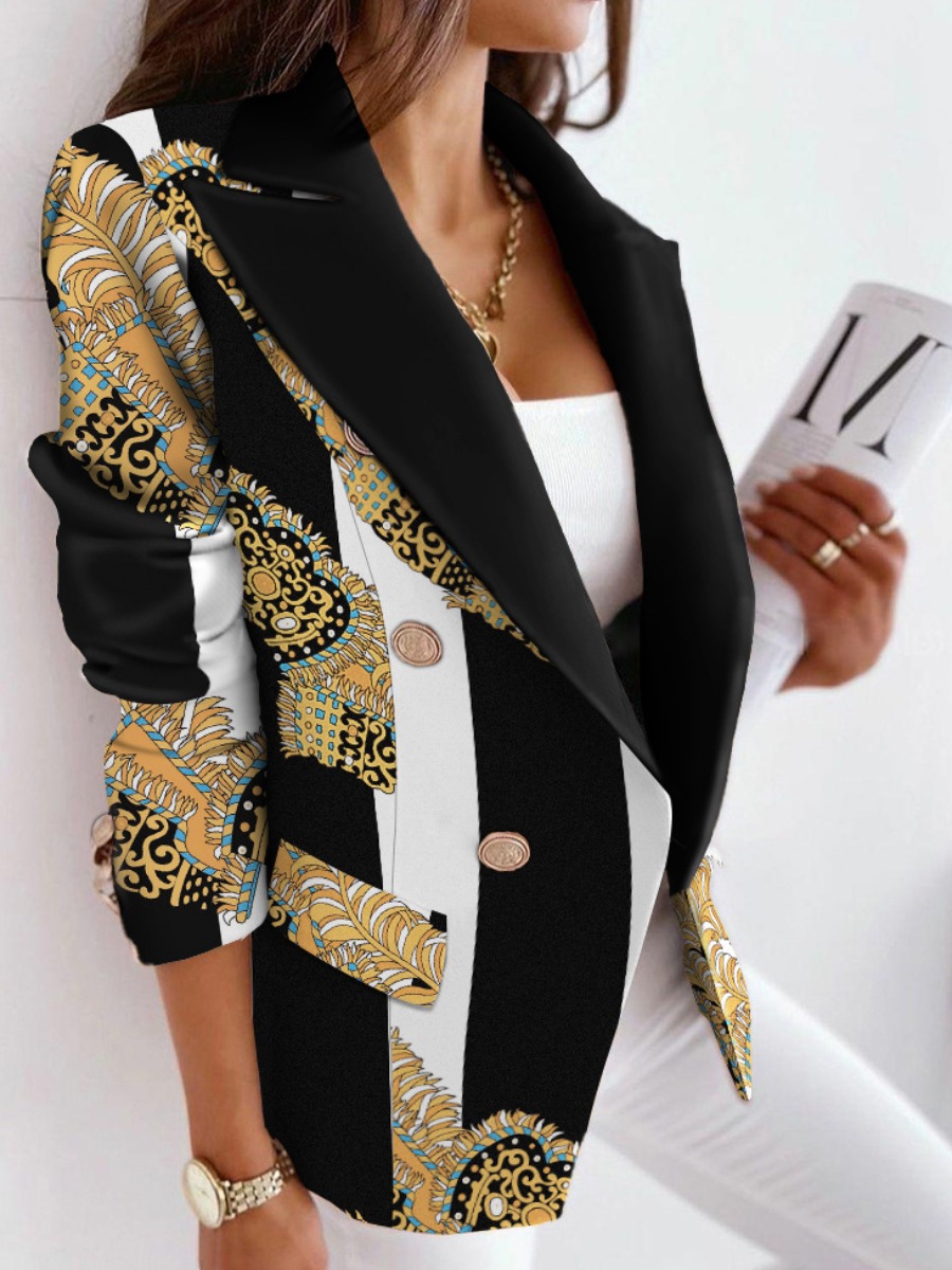 

LW Double Breasted Print Blazer, Black