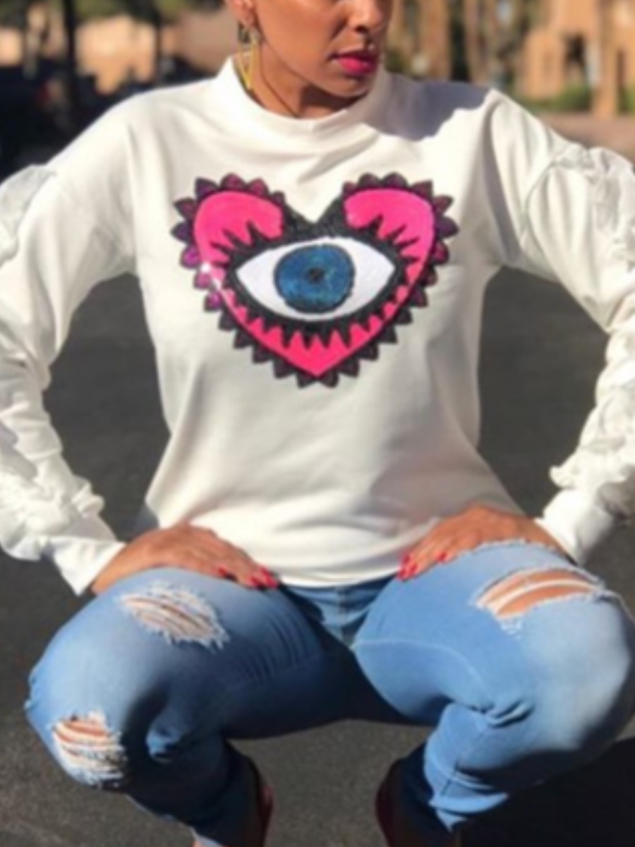 

LW Heart Eye Print Sweatshirt, White