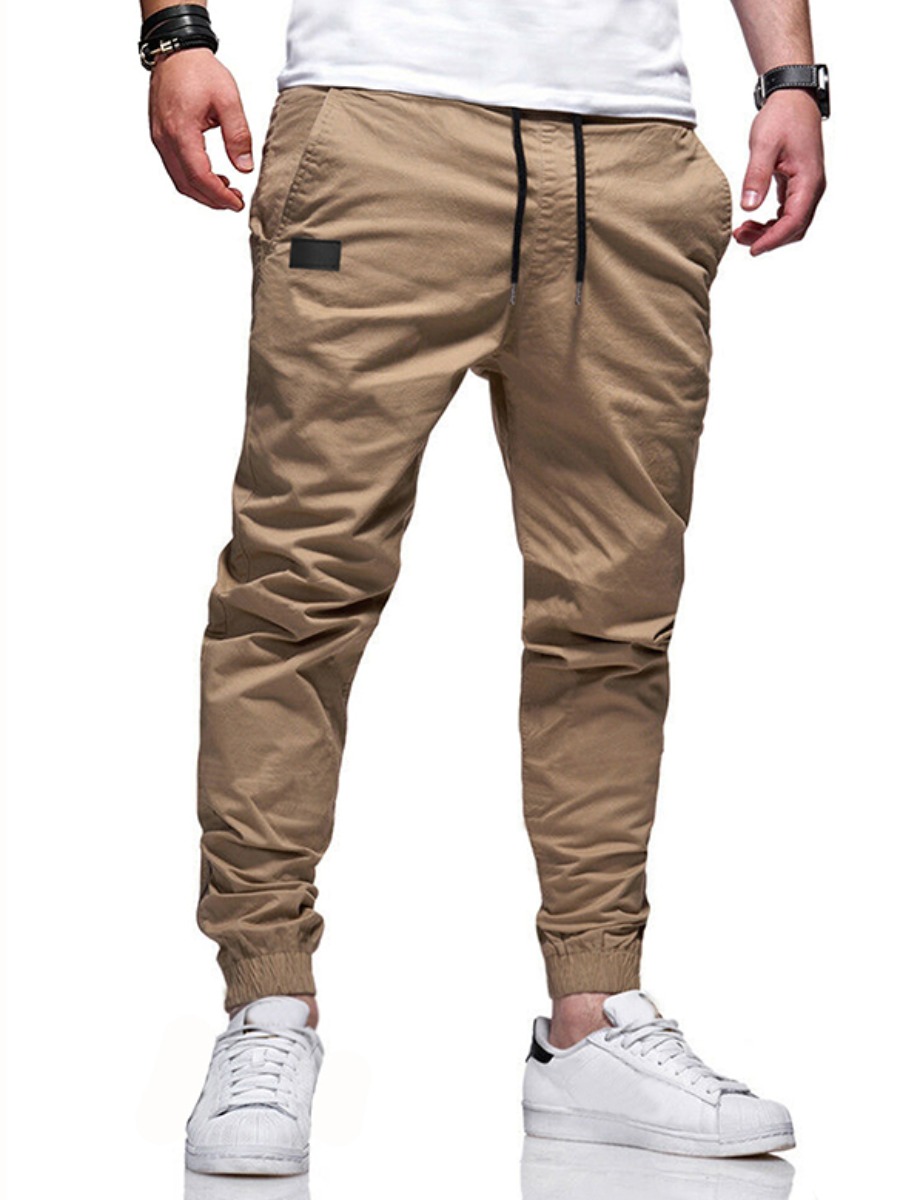 

LW Men Mid Waist Drawstring Pants, Khaki