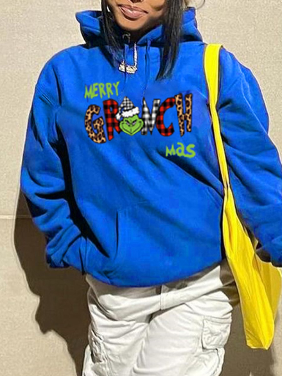 

LW Christmas Day Letter Print Hoodie, Blue