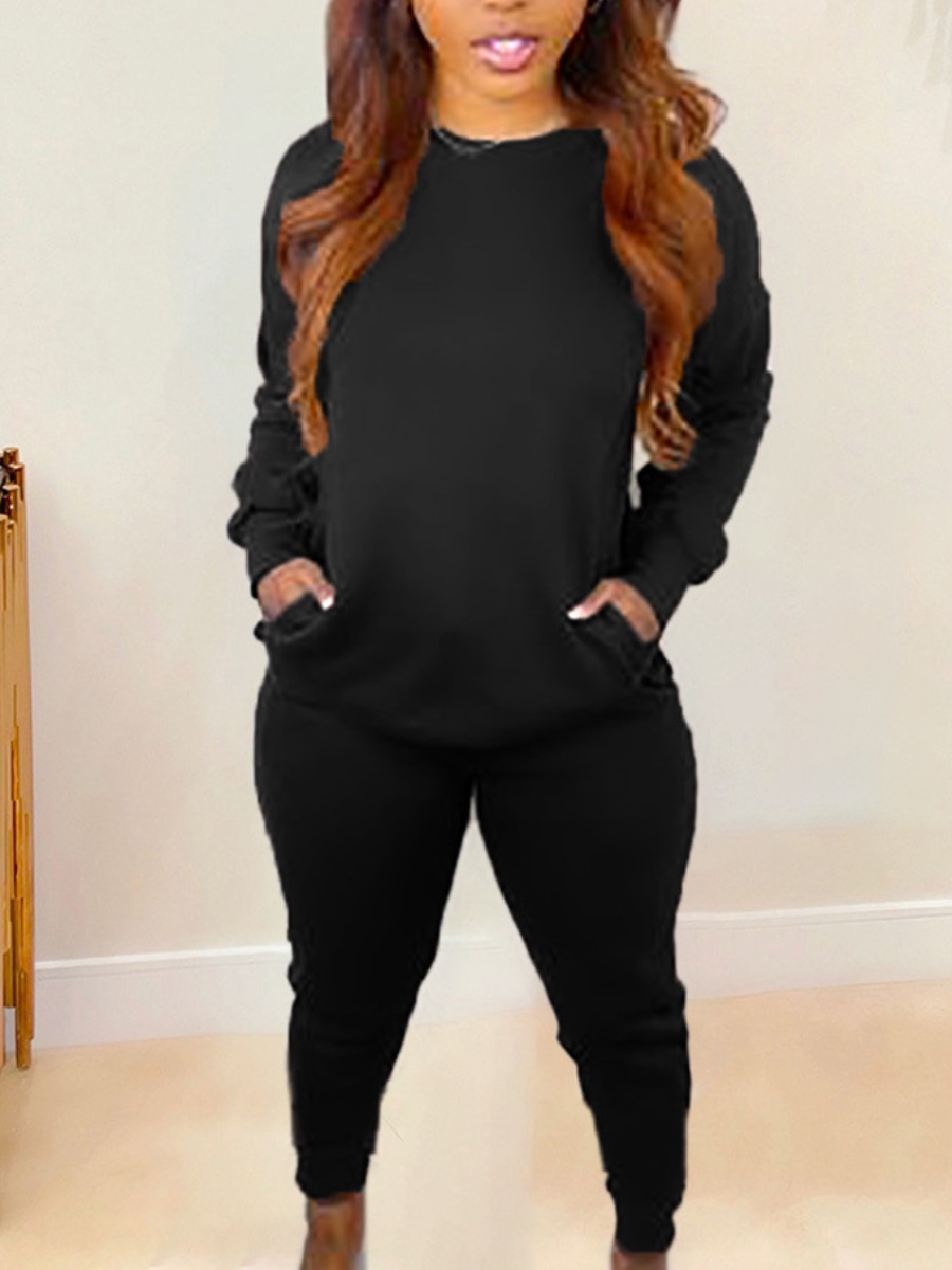 

LW BASICS Dropped Shoulder Regular Fit Tracksuit Set, Black
