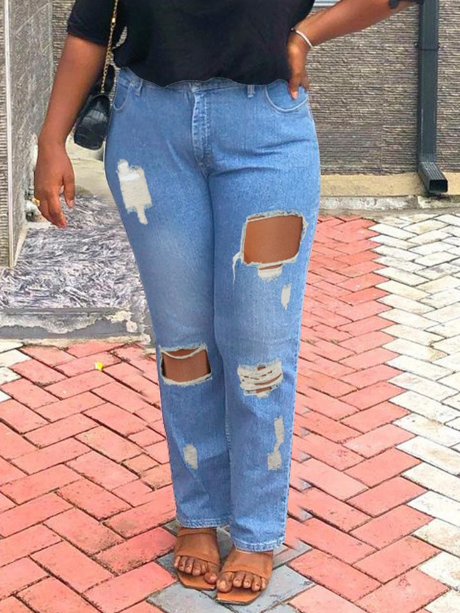 

LW Mid Waist Ripped Solid Skinny Jeans, Blue