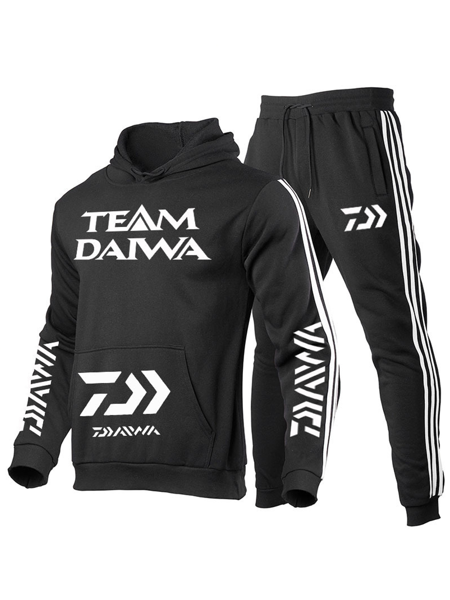 

LW COTTON Men Striped Drawstring Tracksuit Set, Black