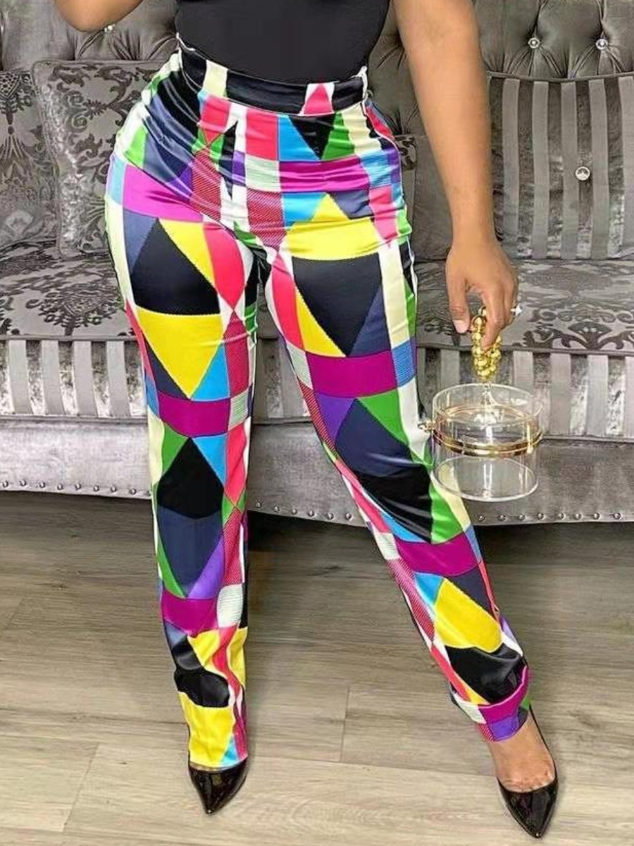 

LW Mid Waist Geometric Print Pants, Multi