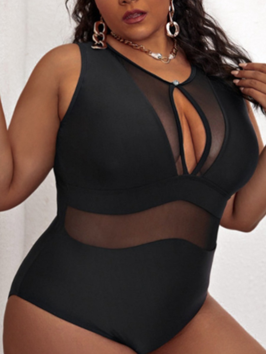 

LW Plus Size See-through Cut Out One-piece Swimsuit, Black