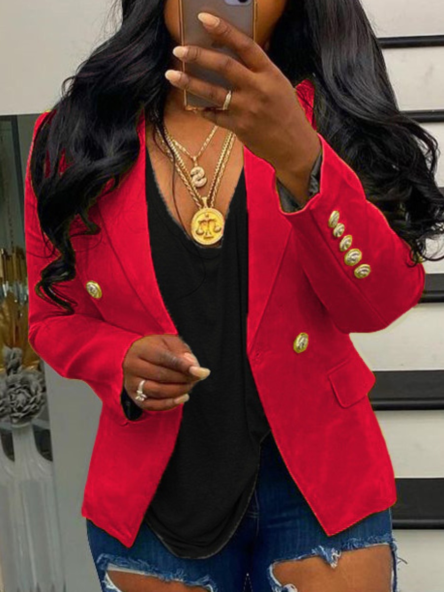 

LW Button Pocket Design Blazer, Red