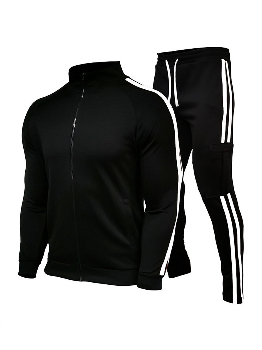 

LW COTTON Men Striped Drawstring Tracksuit Set, Black