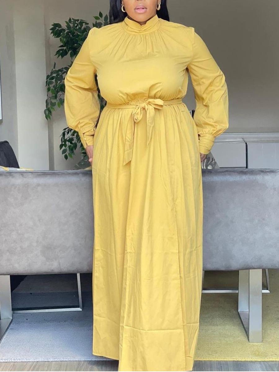 

LW Plus Size Bandage Design Slit Dress, Yellow