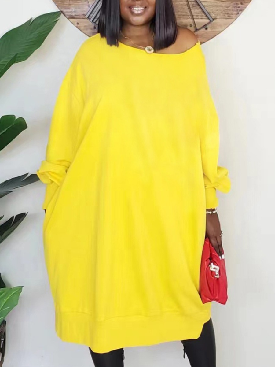 

LW BASICS Boat Neck Loose Sweat Dress, Yellow