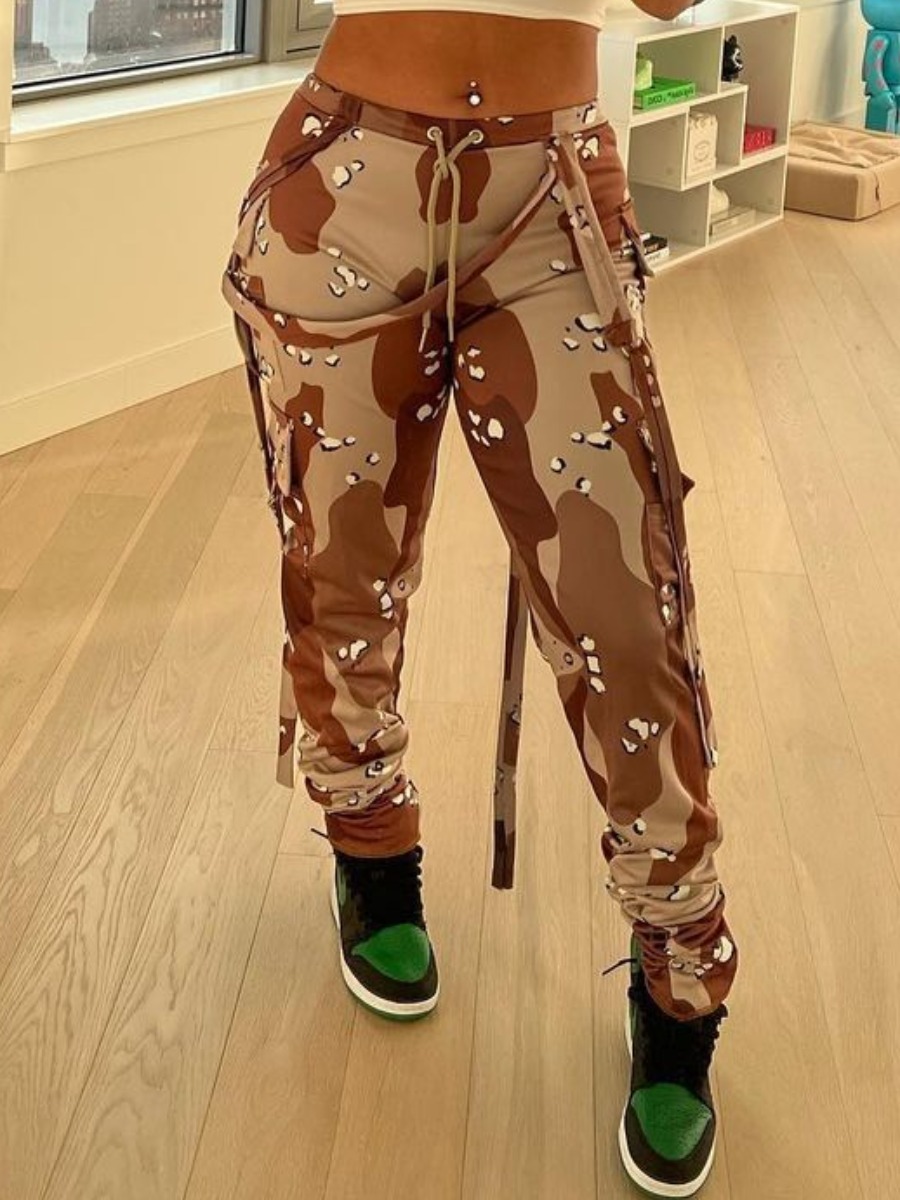 

LW Camo Print Drawstring Pants, Yellow camouflage