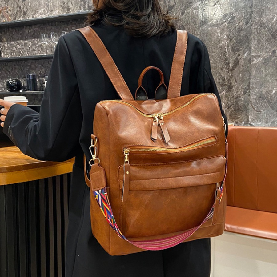 

LW Geometric Print Adjustable Strap Backpack, Brown
