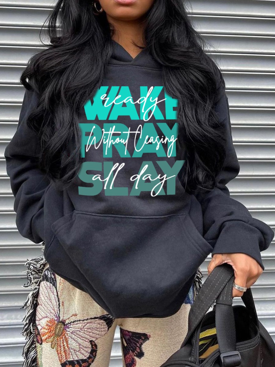 

LW Letter Print Oversized Hoodie, Black