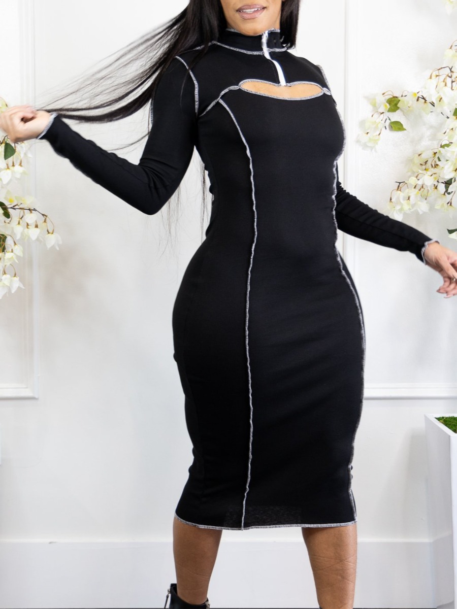 

LW SXY Rib-Knit Cut Out Bodycon Dress, Black