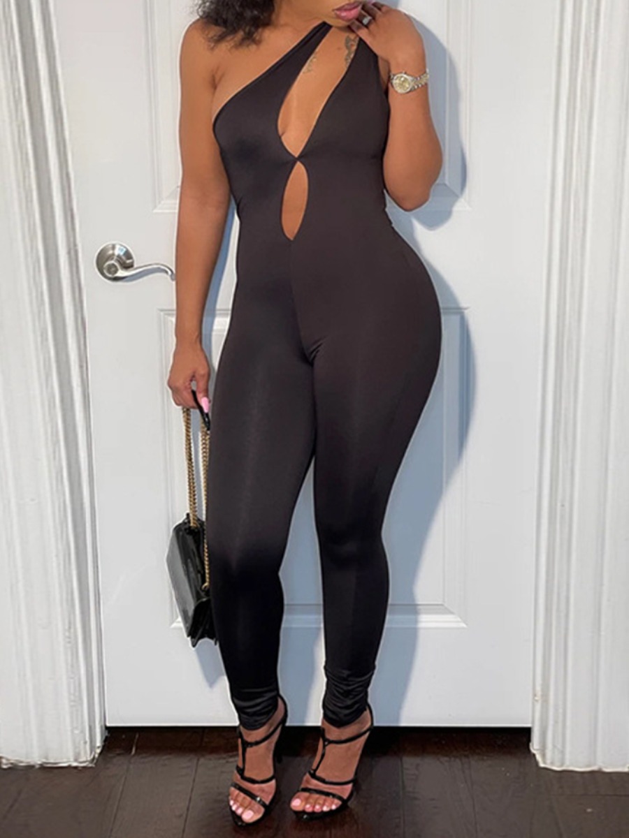 

LW SXY One Shoulder Cut Out Skinny Jumpsuit, Black